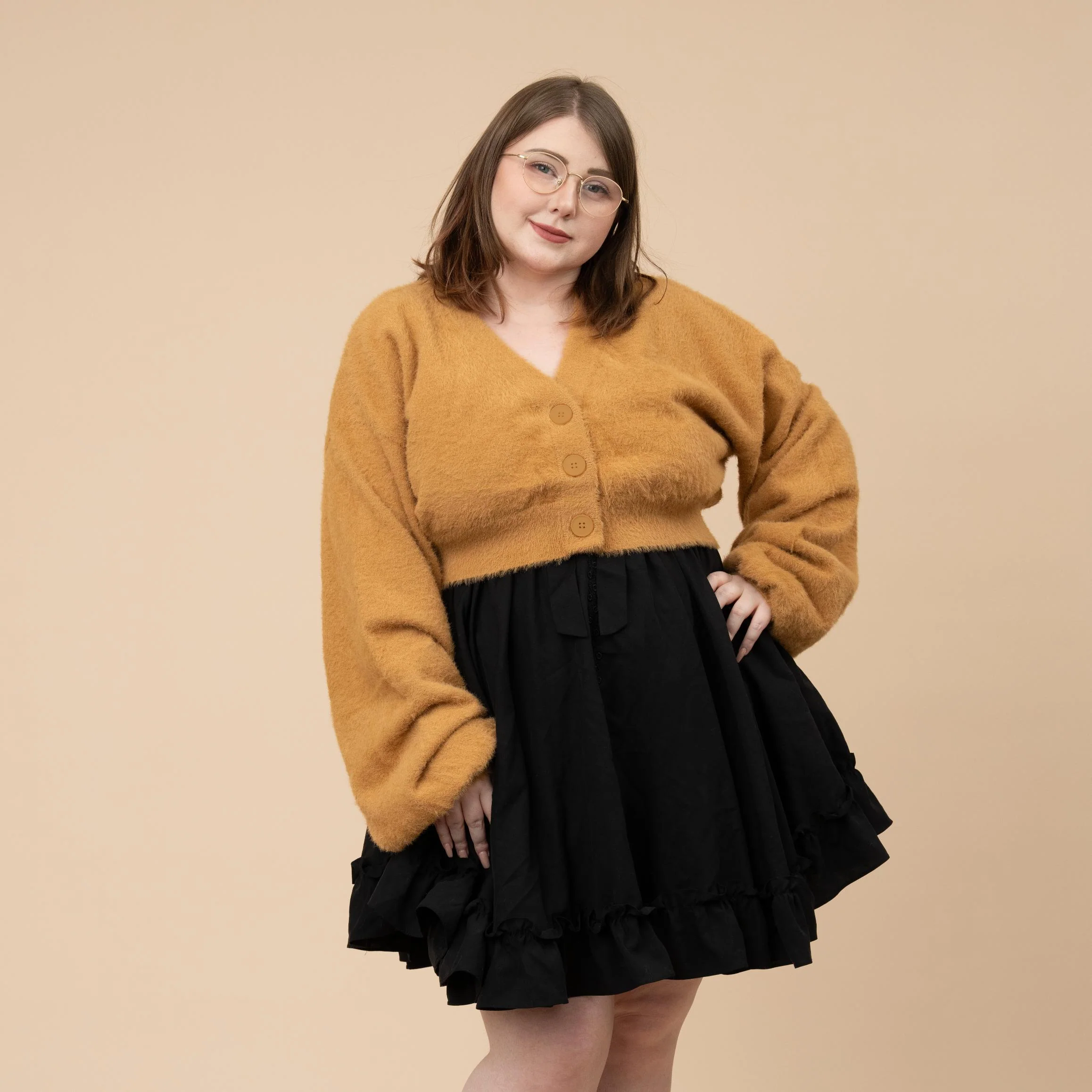 Antique Gold Cropped Fuzzy Cardigan - Image 3