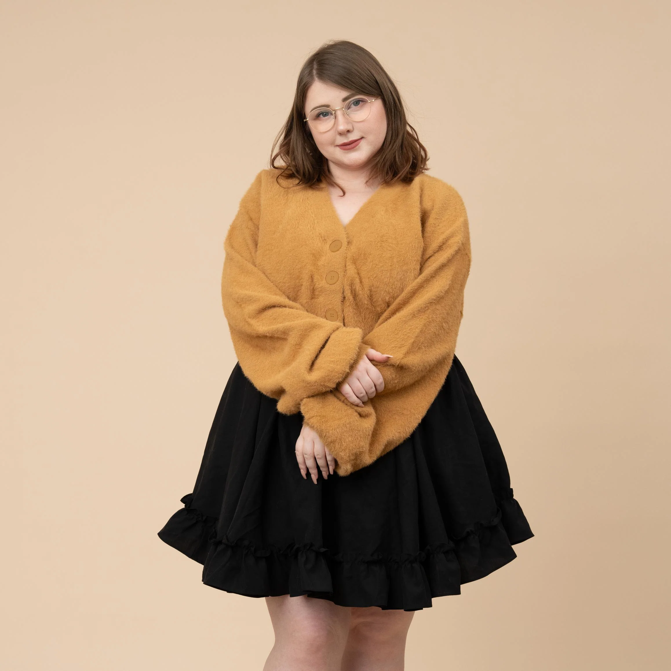 Antique Gold Cropped Fuzzy Cardigan - Image 4