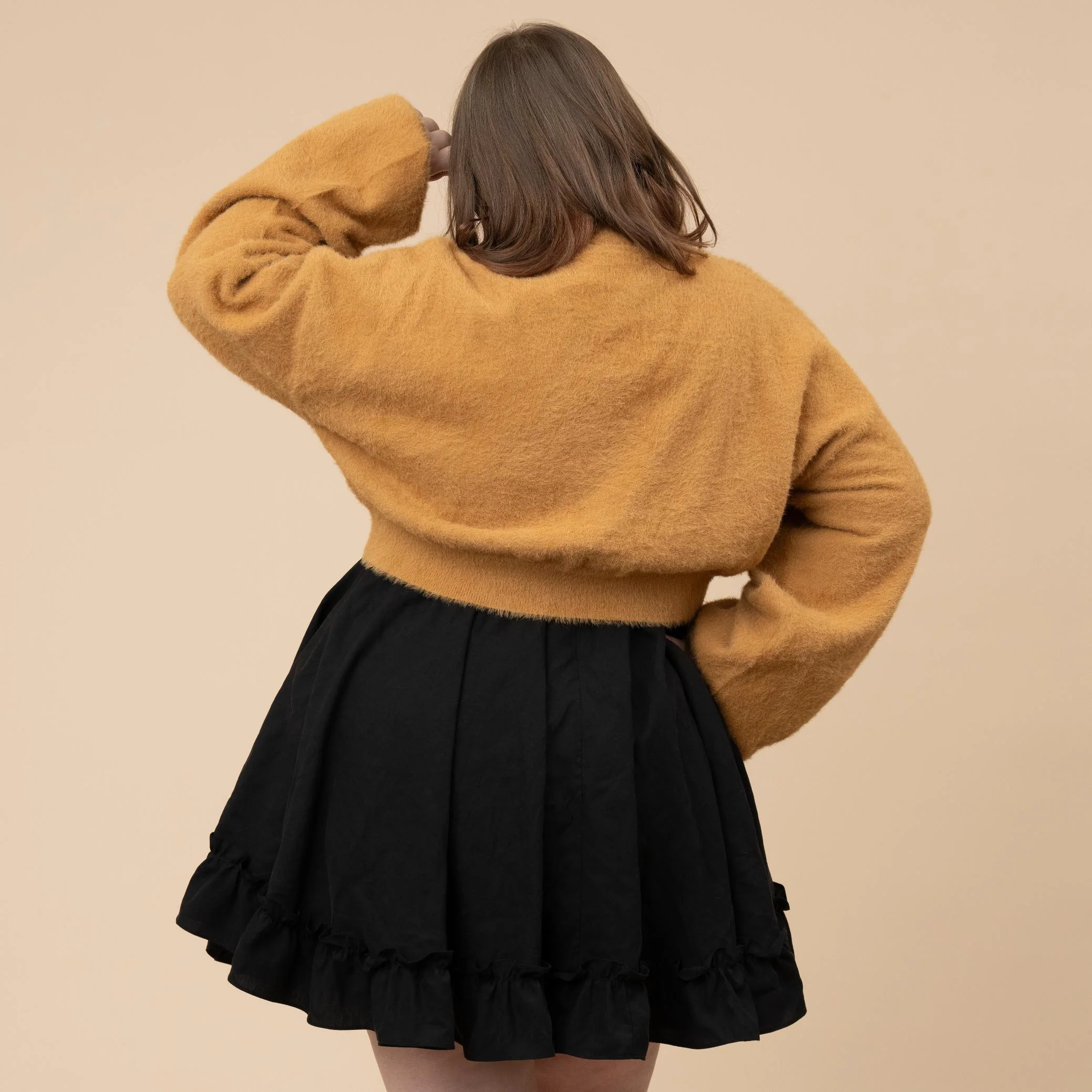 Antique Gold Cropped Fuzzy Cardigan - Image 5