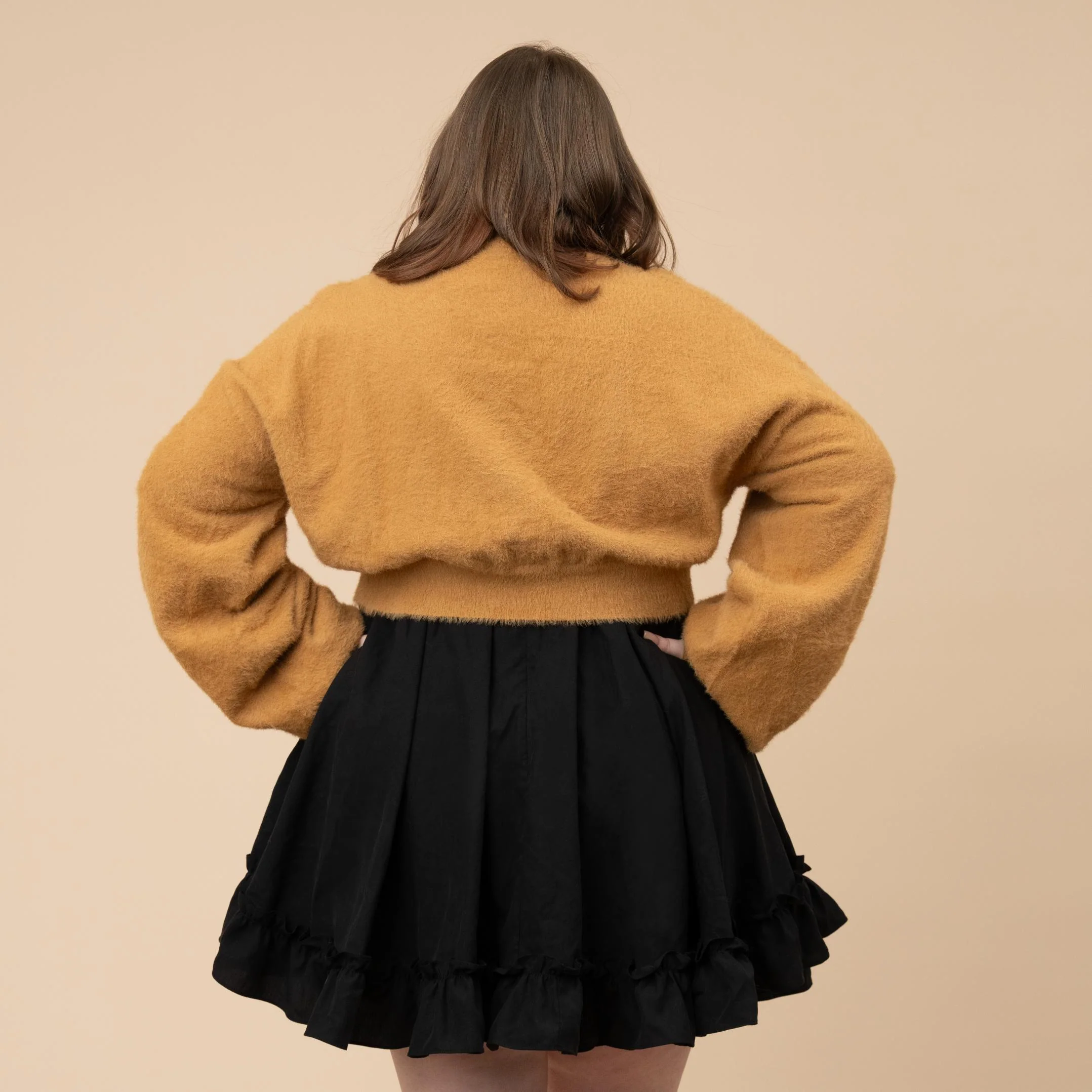 Antique Gold Cropped Fuzzy Cardigan - Image 6