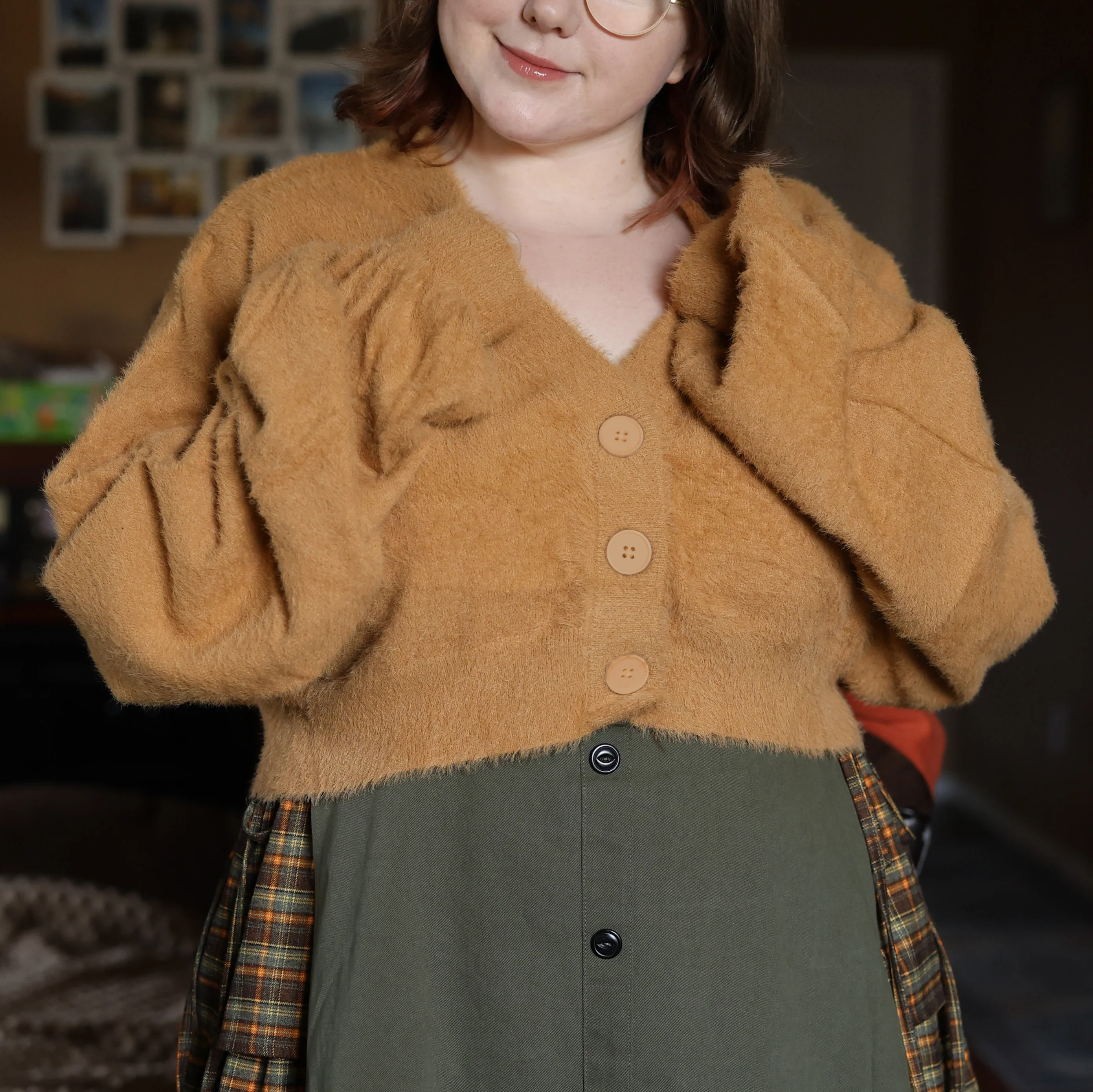 Antique Gold Cropped Fuzzy Cardigan - Image 7