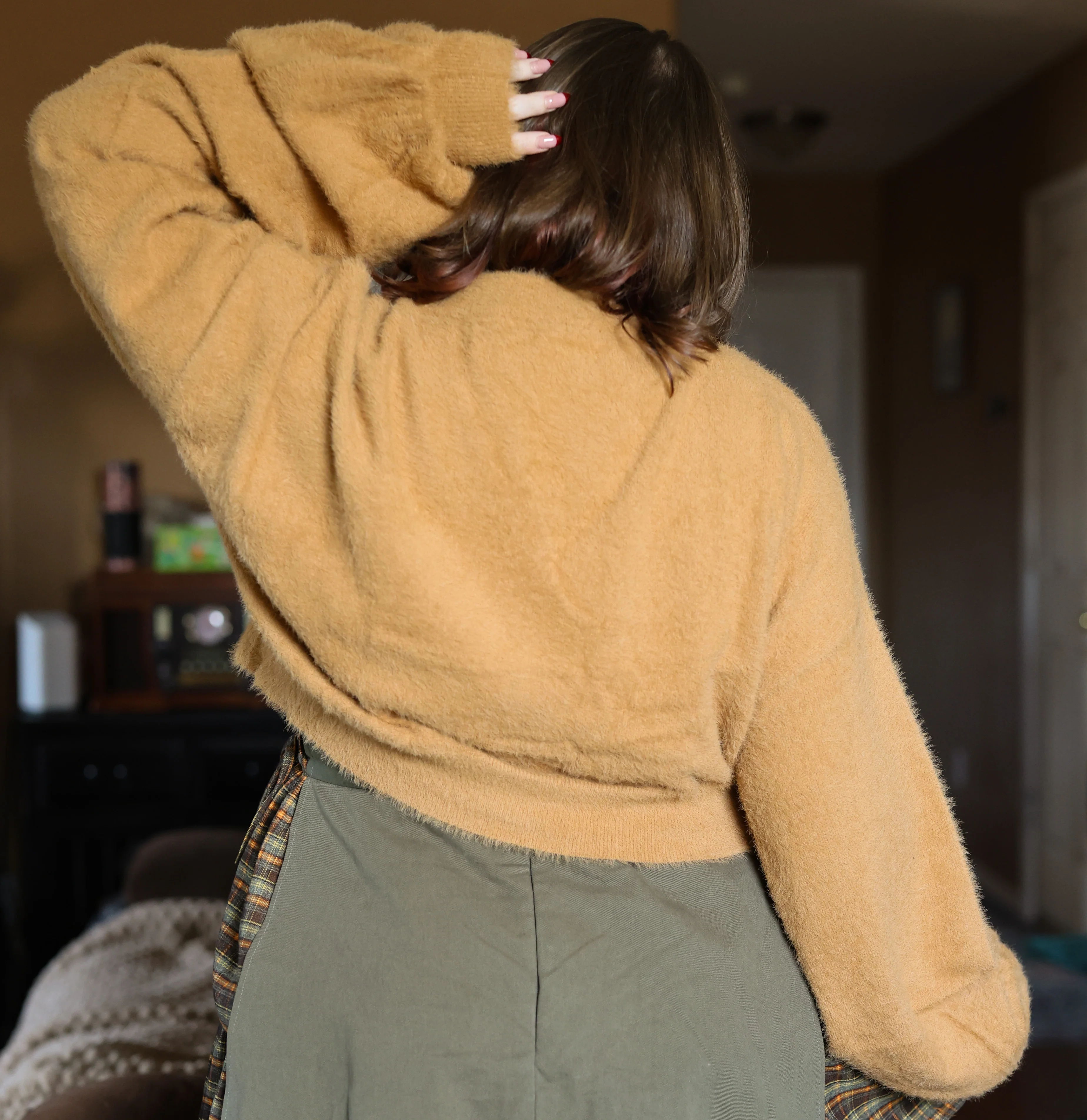 Antique Gold Cropped Fuzzy Cardigan - Image 8