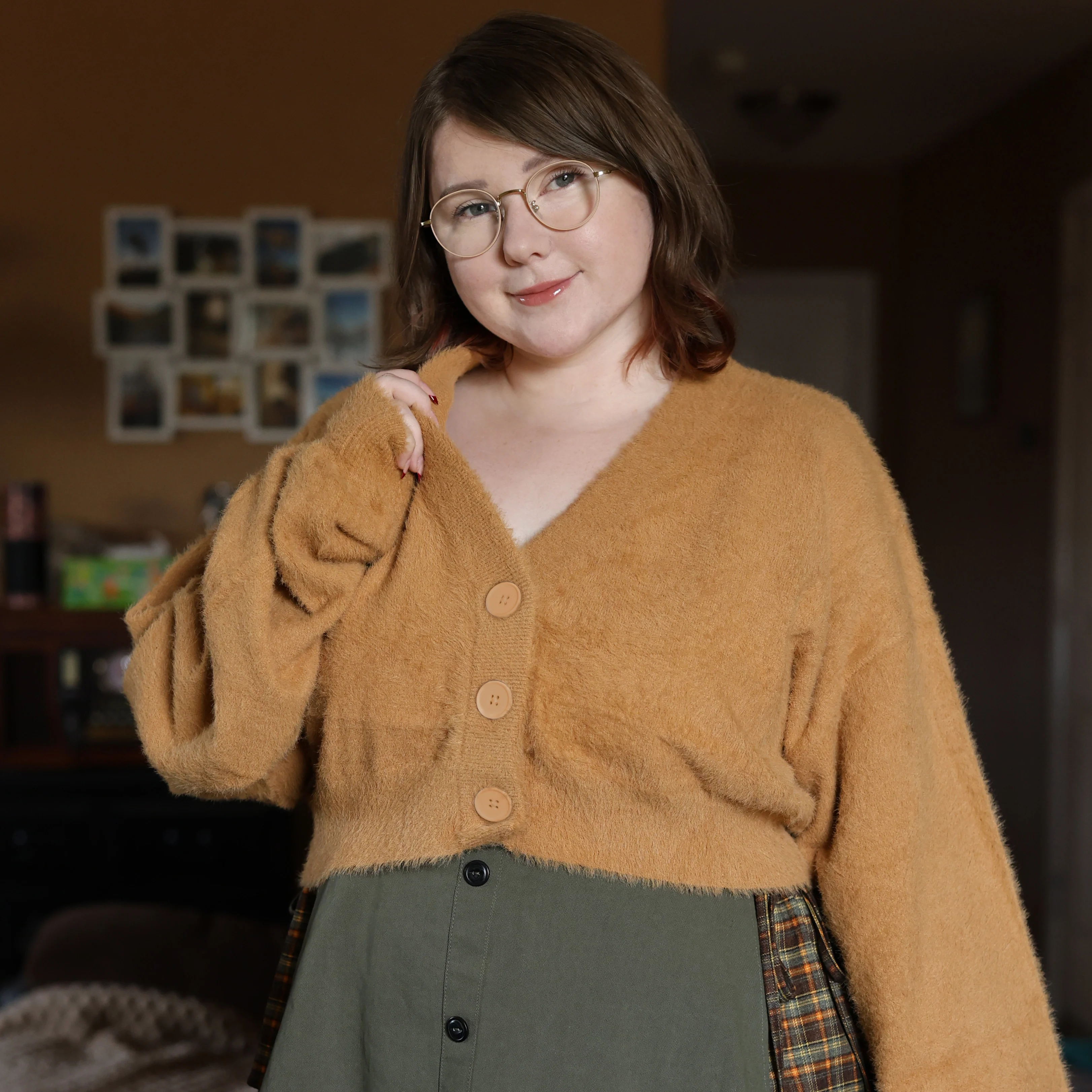 Antique Gold Cropped Fuzzy Cardigan - Image 9
