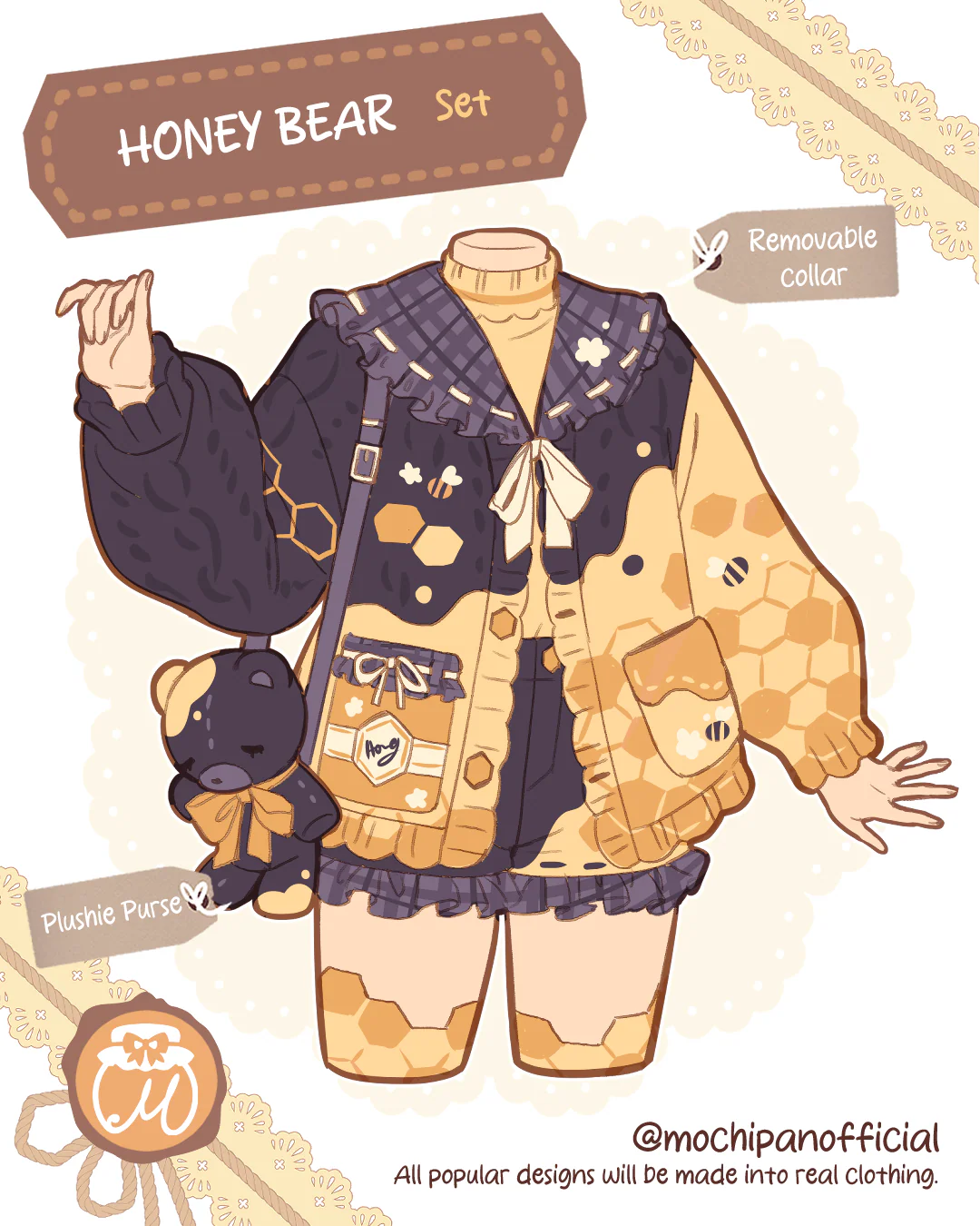 (Interest Check) Honey Bear Cardigan & Plushie Purse - Image 2