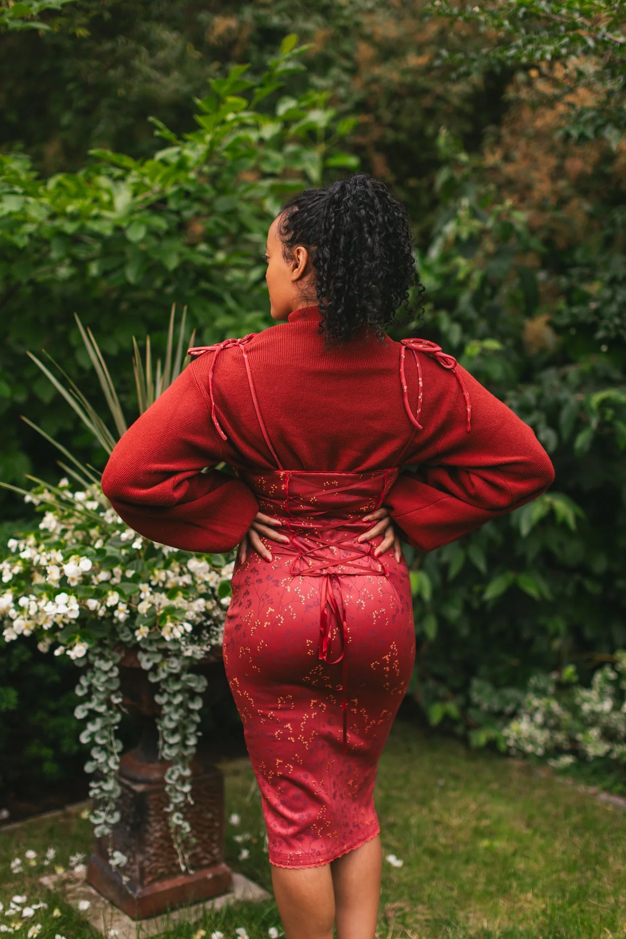 Cottage Bodycon Dress (Wine) - Image 5